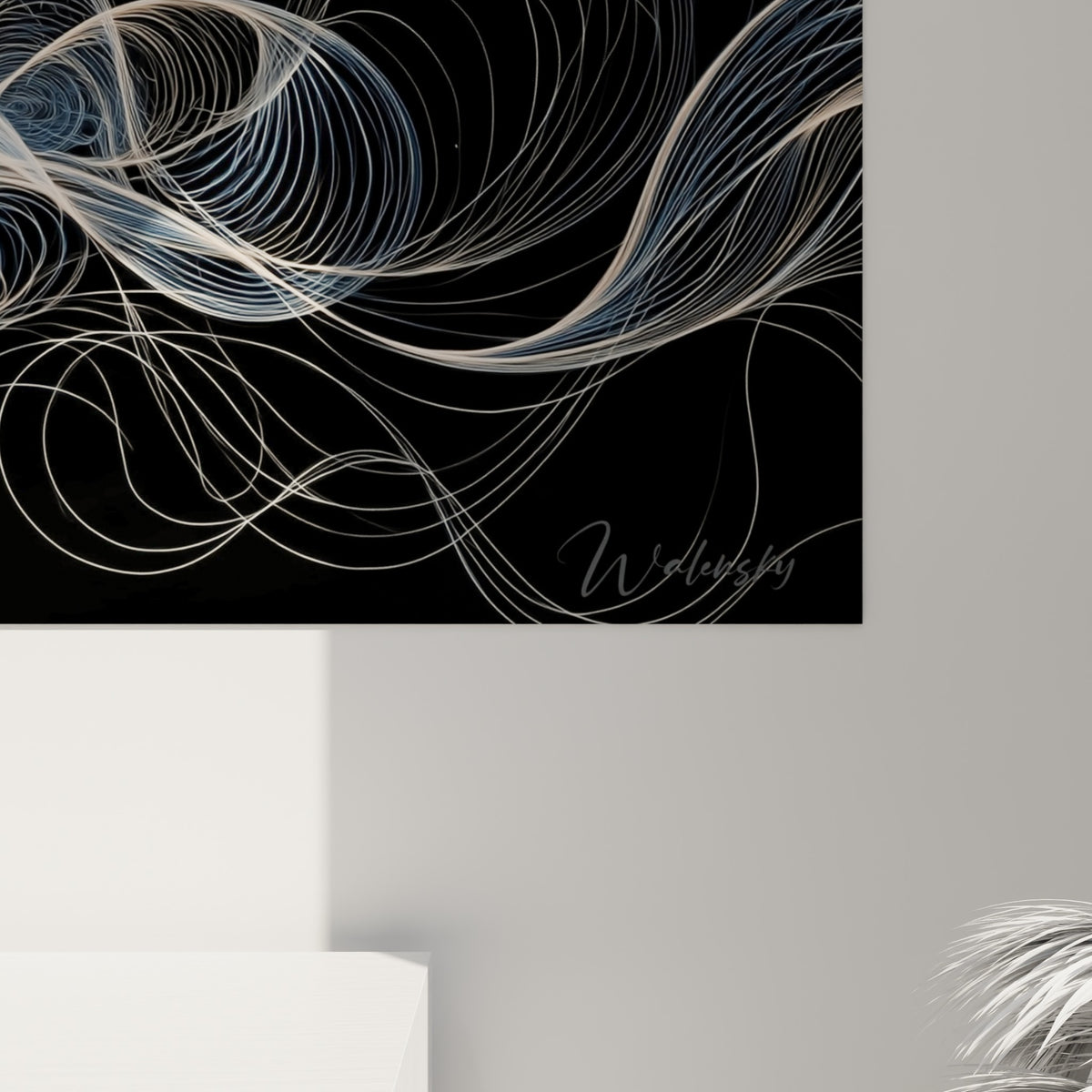 Détail des filaments blancs et dorés de la colombe révélant le grain fin de l'impression