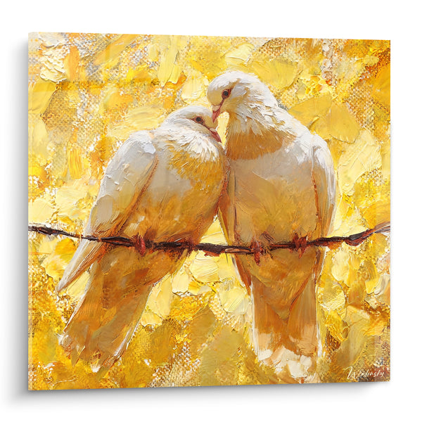 Tableau Colombes blanches sur fil barbelé doré - Tendresse malgré l'épreuve - Edition Colombe
