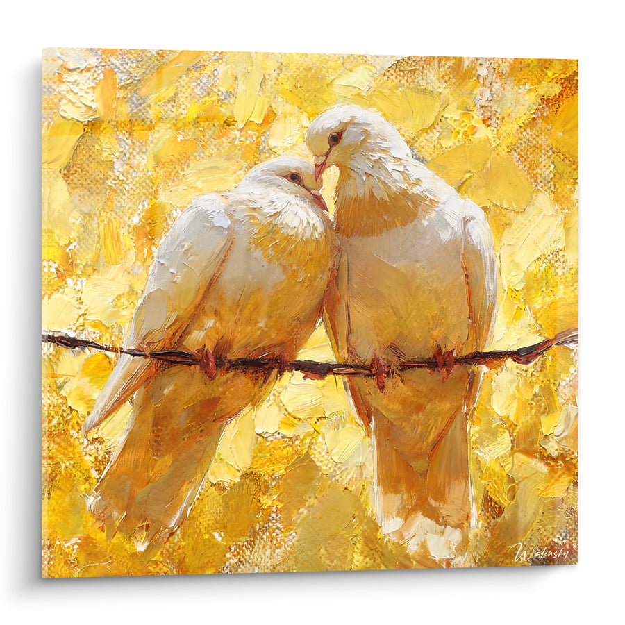 Tableau Colombes blanches sur fil barbelé doré - Tendresse malgré l'épreuve - Edition Colombe