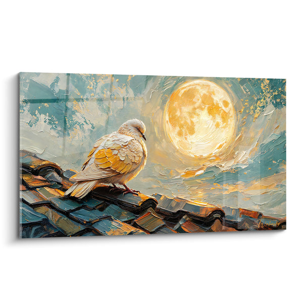 Tableau Colombe perchée sous une lune dorée - Veille nocturne - Edition Colombe