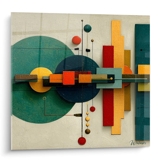 quadro geometrico Bauhaus Walensky murale in rilievo con cerchi e rettangoli colorati