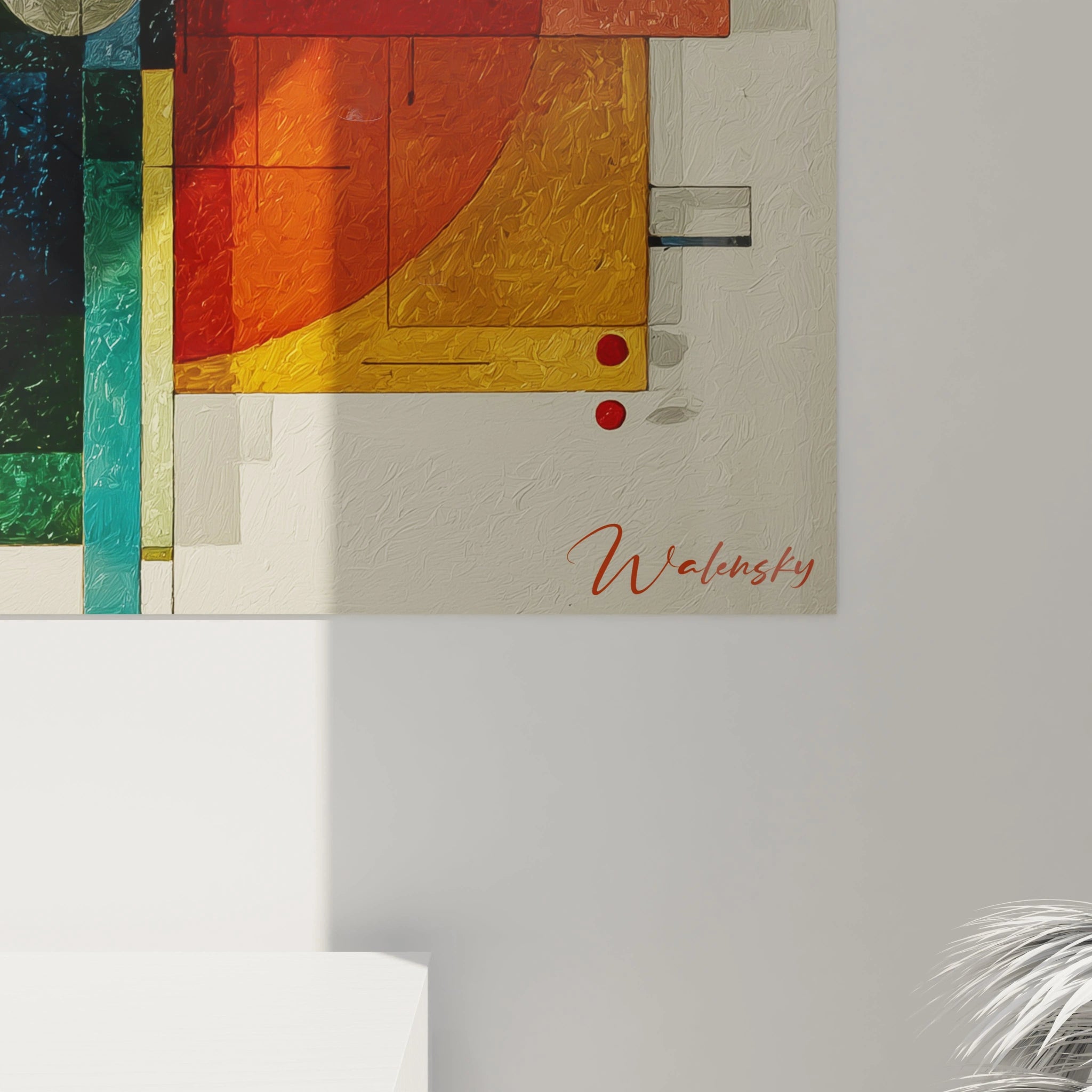Walensky tableau mural abstrait coloré avec textures et formes, tableau mosaïque géométrique moderne accroché au mur