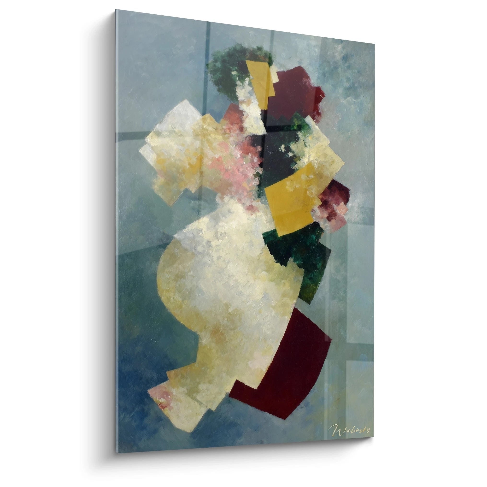 Tableau mural Walensky abstrait sur toile formes géométriques texturées bleu jaune rouge tableau dadaïsme moderne