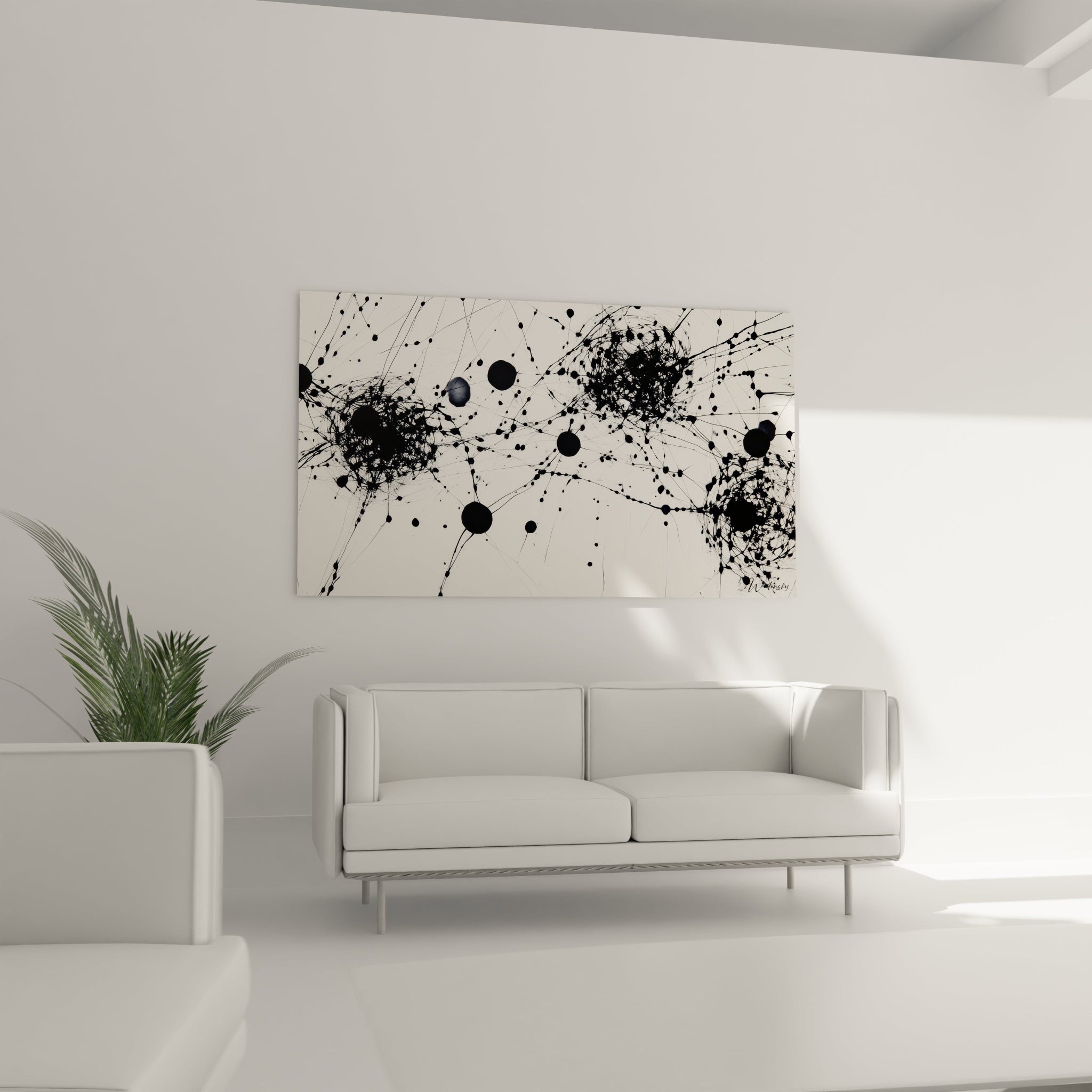 Tableau tacheté noir et blanc Walensky, parfait pour décorer un salon moderne