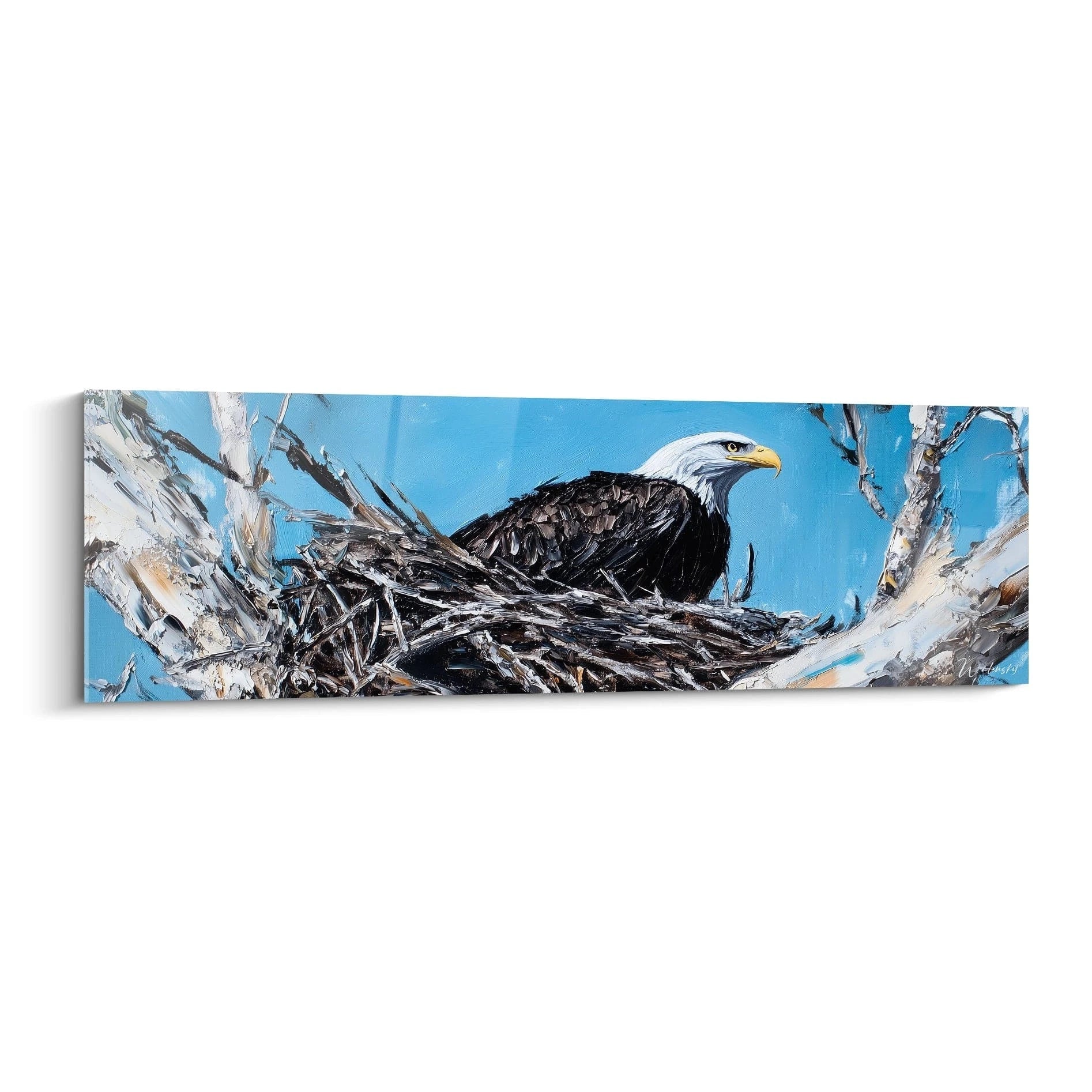 Tableau aigle de Walensky représentant un aigle sur son nid avec un fond bleu
