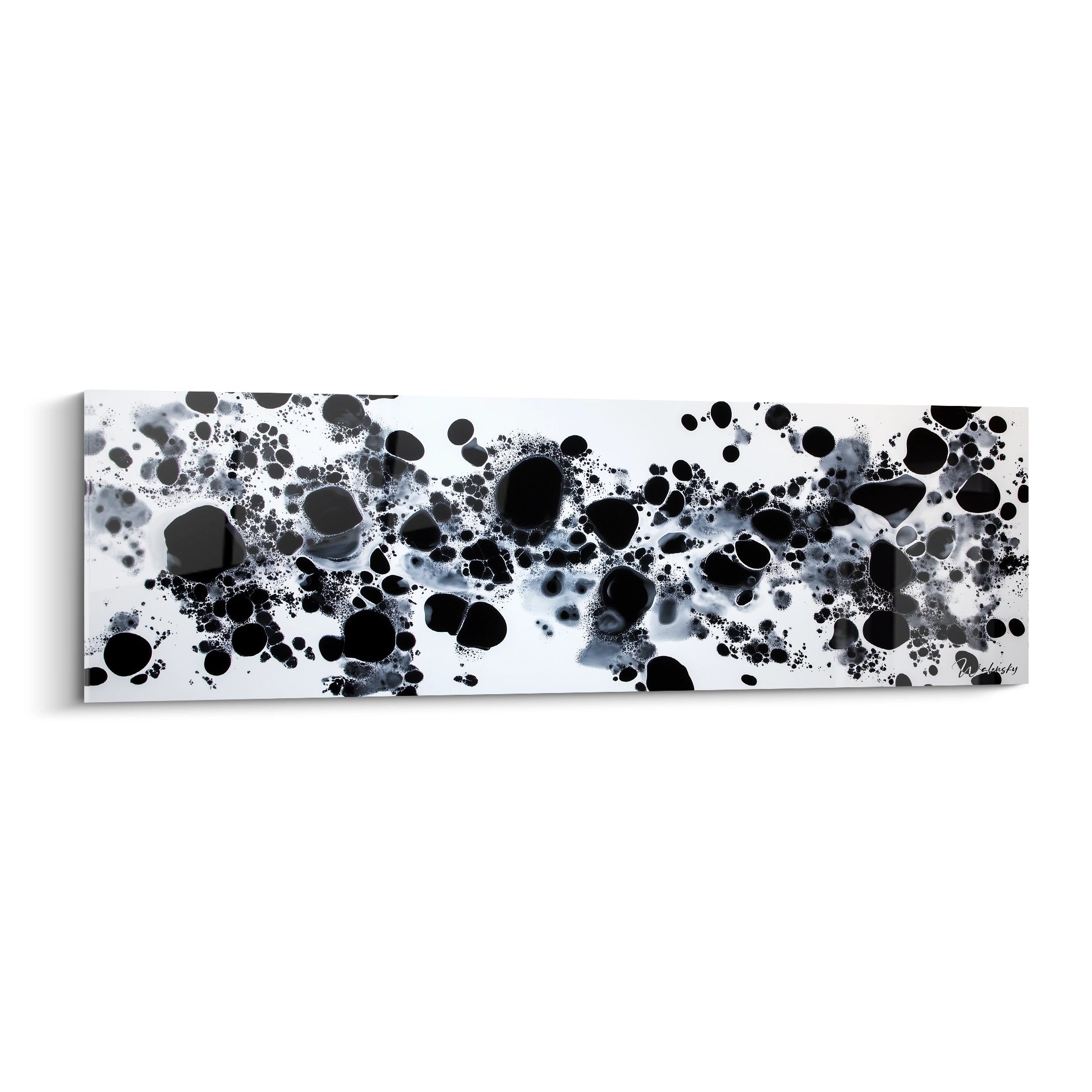 Tableau tacheté noir et blanc de Walensky avec motifs abstraits sur fond clair