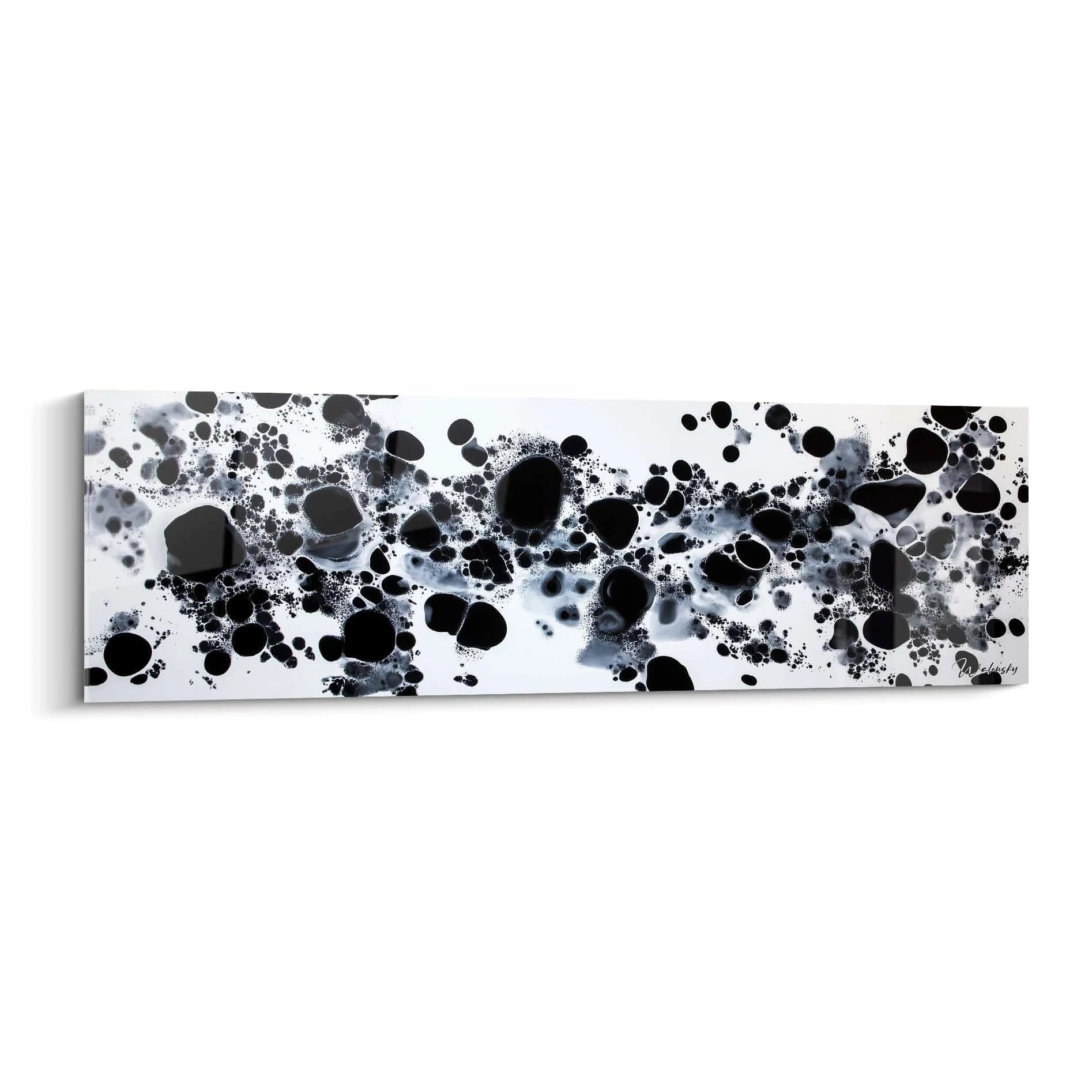 Tableau tacheté noir et blanc de Walensky avec motifs abstraits sur fond clair