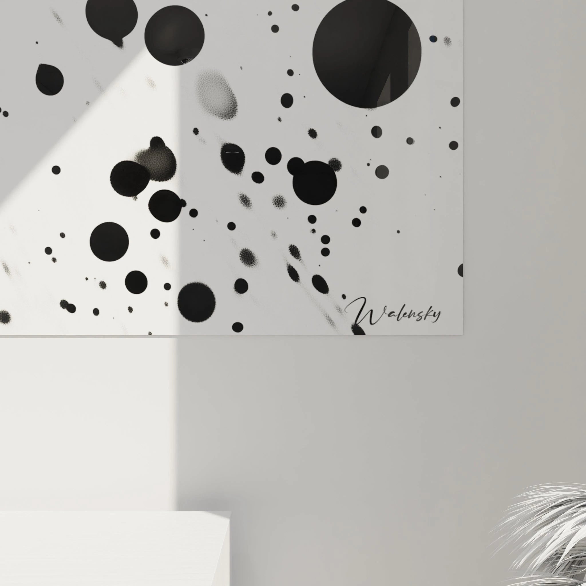 Tableau tacheté noir et blanc de Walensky avec motifs de cercles abstraits