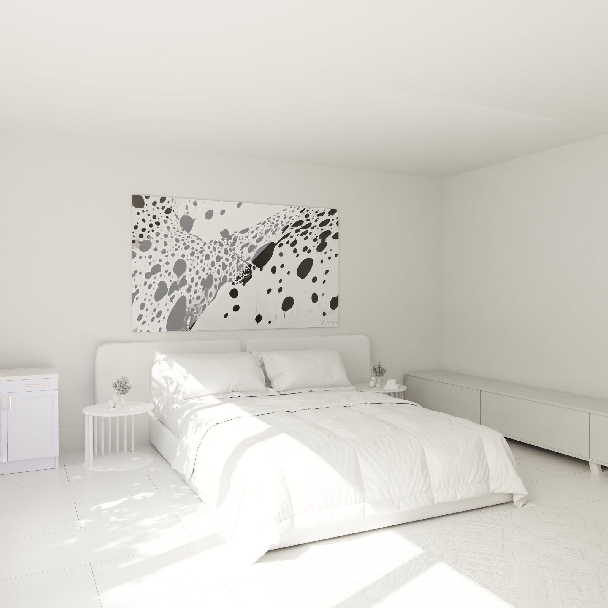 Tableau tacheté noir et blanc de Walensky pour ajouter un accent artistique à une chambre moderne