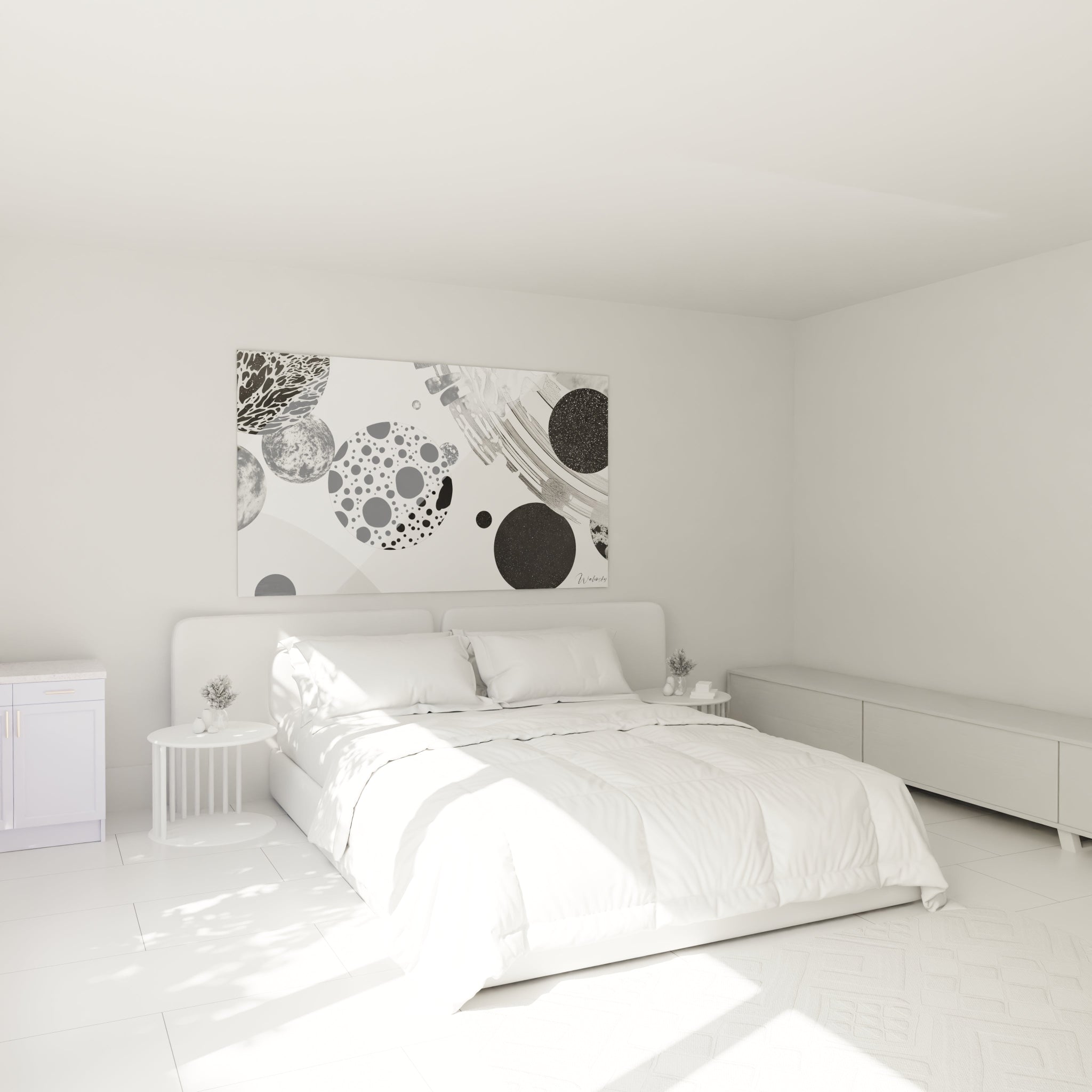 Tableau tacheté noir et blanc de Walensky, parfait pour décorer un intérieur moderne
