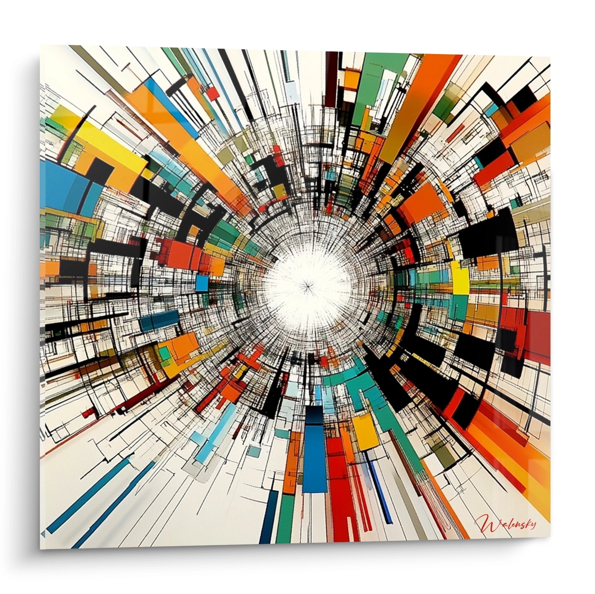 Tableau mural constructivisme perspective circulaire urbaine couleurs vives géométrique moderne