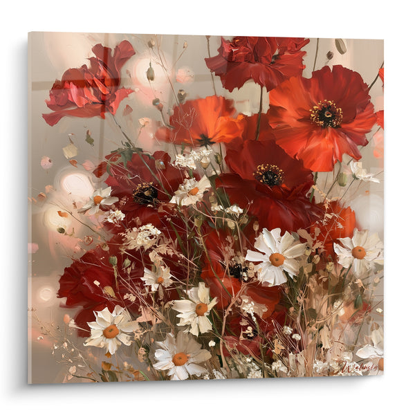 Luminous Red and White Country Bouquet Painting - Summer Picking - Coquelicot Edition