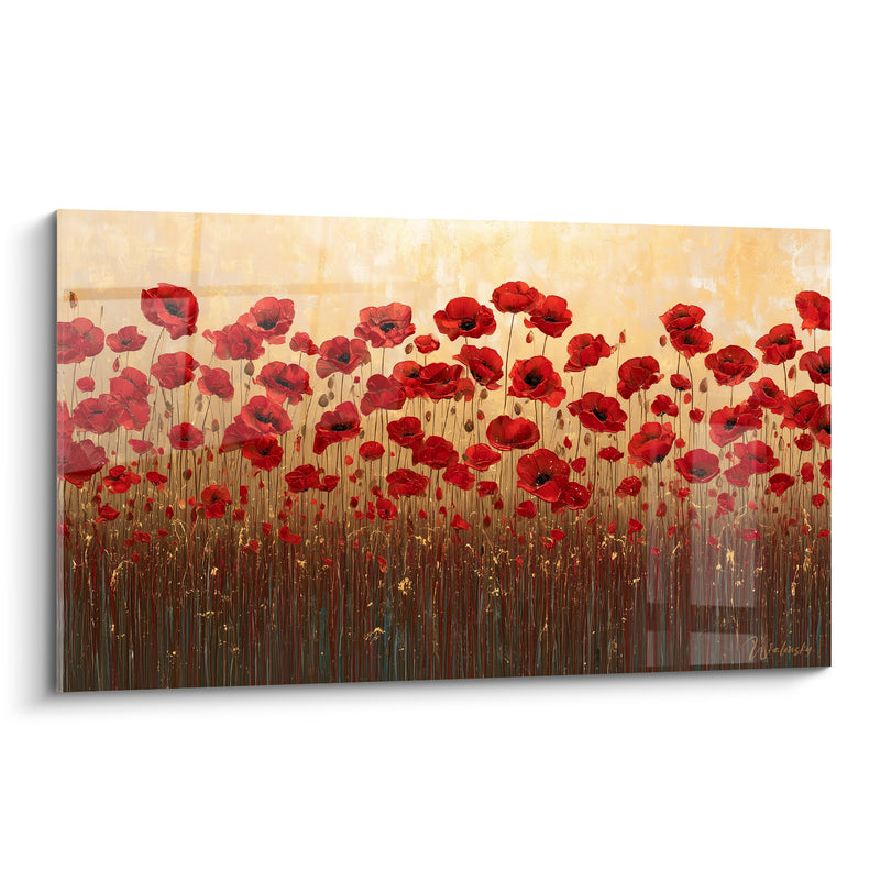 Tableau Champ de coquelicots rouge et doré - Danse au crépuscule - Edition Coquelicot