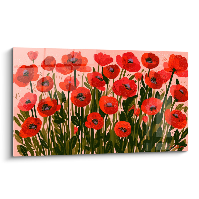 Tableau Champ de coquelicots rouges et rose poudré - Danse estivale - Edition Coquelicot