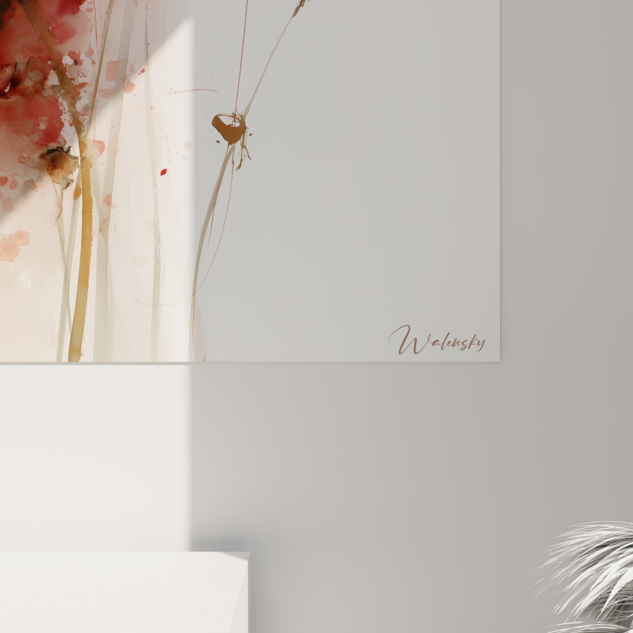Grain de l'encre rouge et bordeaux se diffusant en coulures fines sur la toile du coquelicot