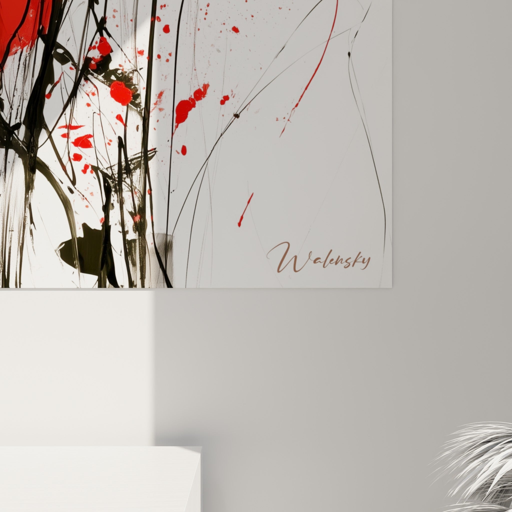 Empâtements rouges et coulures noires du coquelicot révélant la matière et le grain de la toile