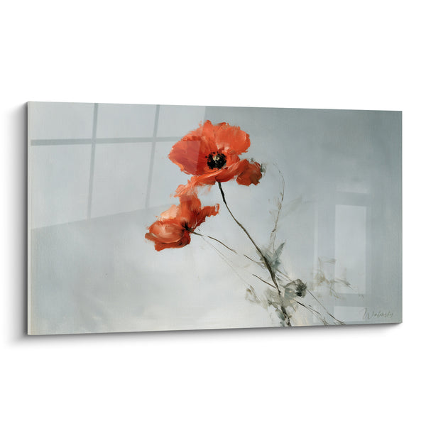 Orange Poppy on Grey Misty Background Painting - Suspended Silence - Poppy Edition