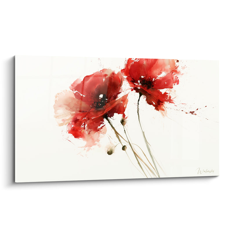 Tableau Coquelicots rouge et blanc aux éclaboussures projetées - Boutons ronds épars - Edition Coquelicot