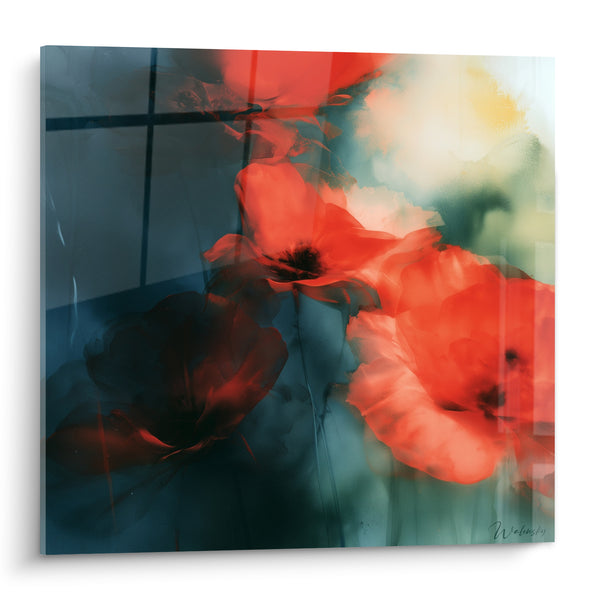 Red Poppies on a Midnight Blue Background - Nocturnal Bloom - Coquelicot Edition