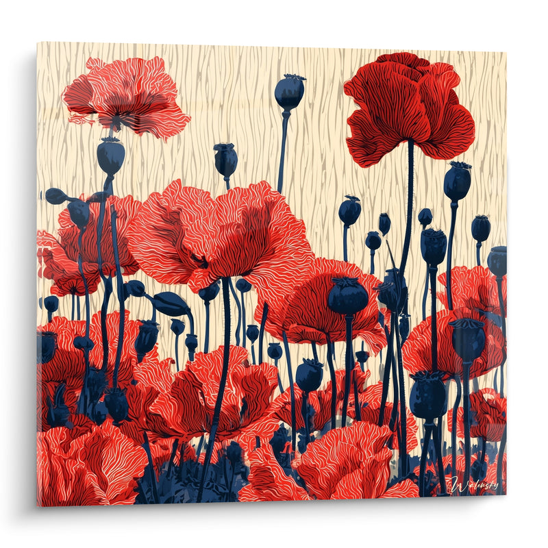 Tableau Champ de coquelicots rouges et bleu marine - Ivresse estivale - Edition Coquelicot