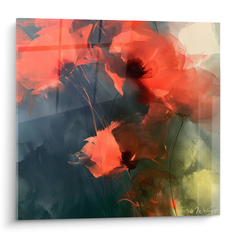 Tableau Coquelicots rouges et bleu profond - Éveil d'un champ sauvage - Edition Coquelicot