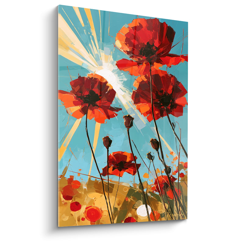 Tableau Coquelicots rouges et bleu sous le soleil - Élan vers la lumière - Edition Coquelicot
