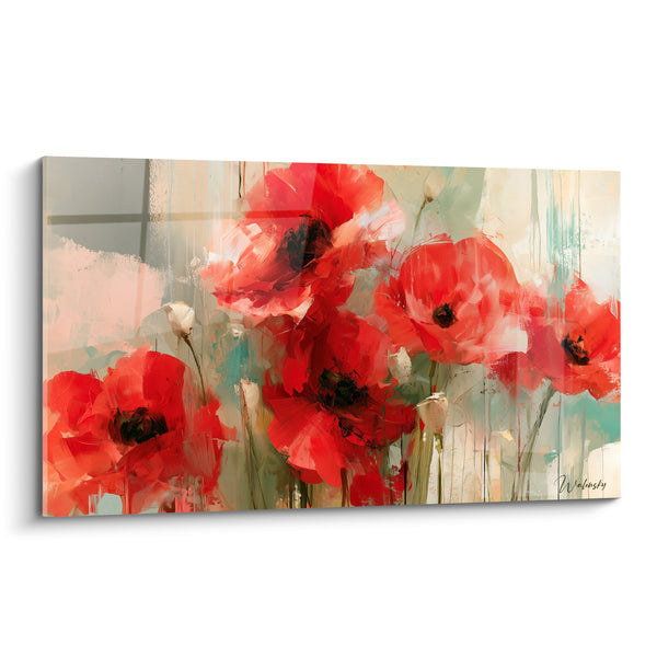 Red and Green Poppies with Large Petals Painting - Summer Radiance - Poppy Edition