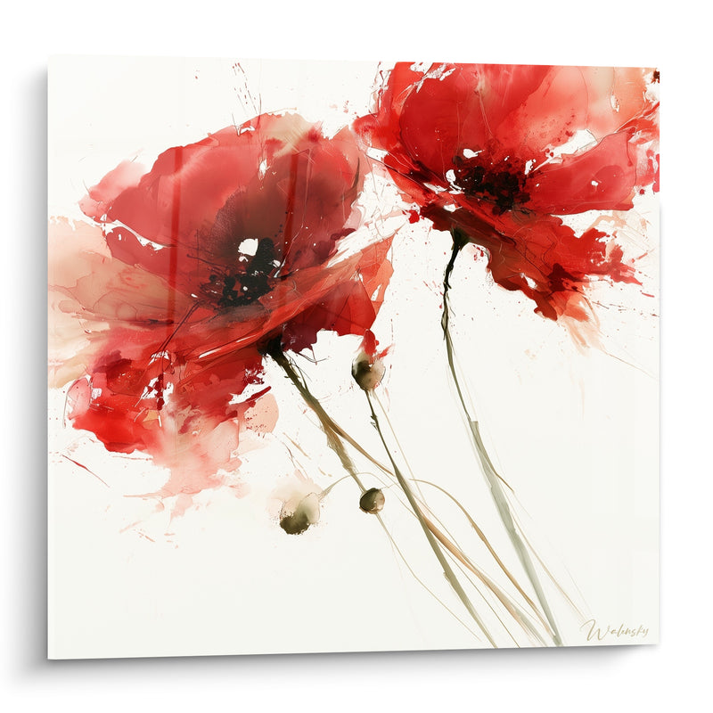 Tableau Coquelicots rouge et blanc à l'aquarelle - Souffle printanier - Edition Coquelicot