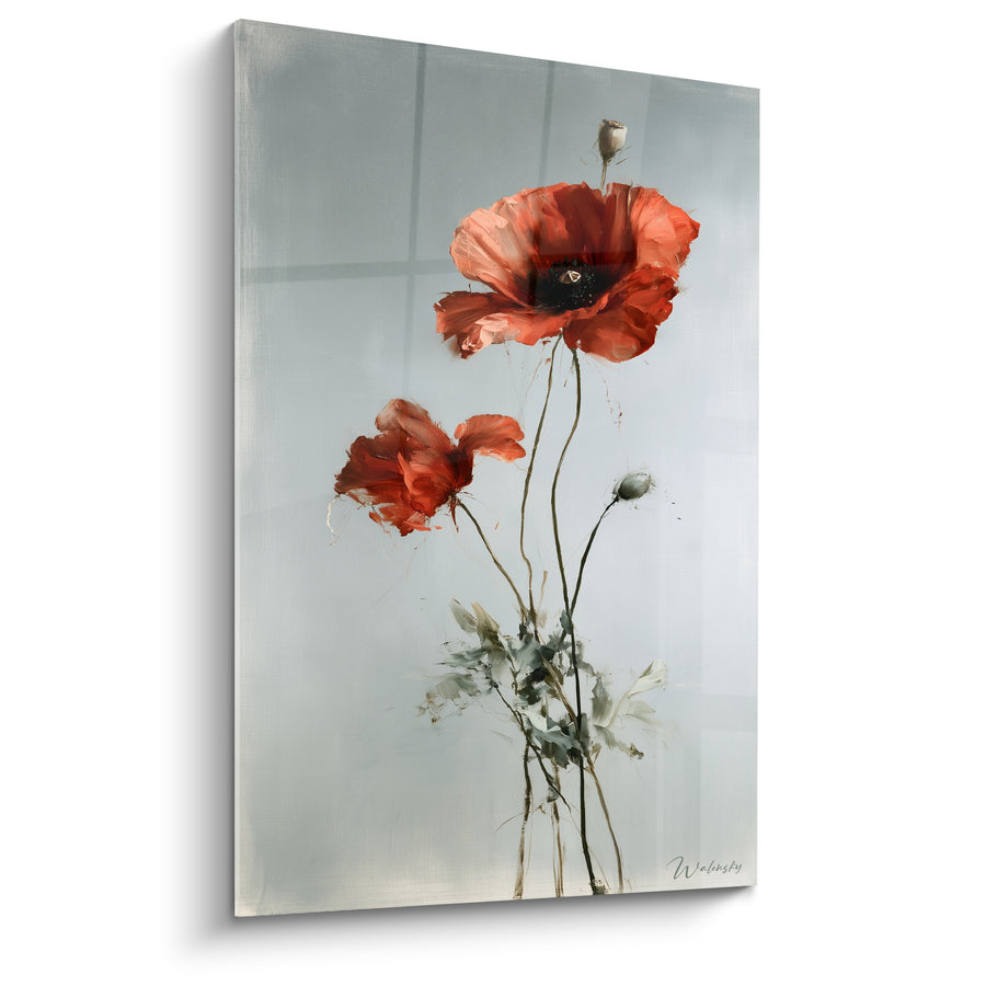 Leinwand Rote Mohnblumen auf grauem Hintergrund - Zarte Brise - Edition Mohn