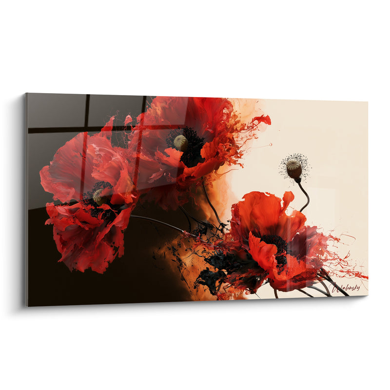 Tableau Coquelicots rouges et noirs en éclaboussures - Tempête écarlate - Edition Coquelicot