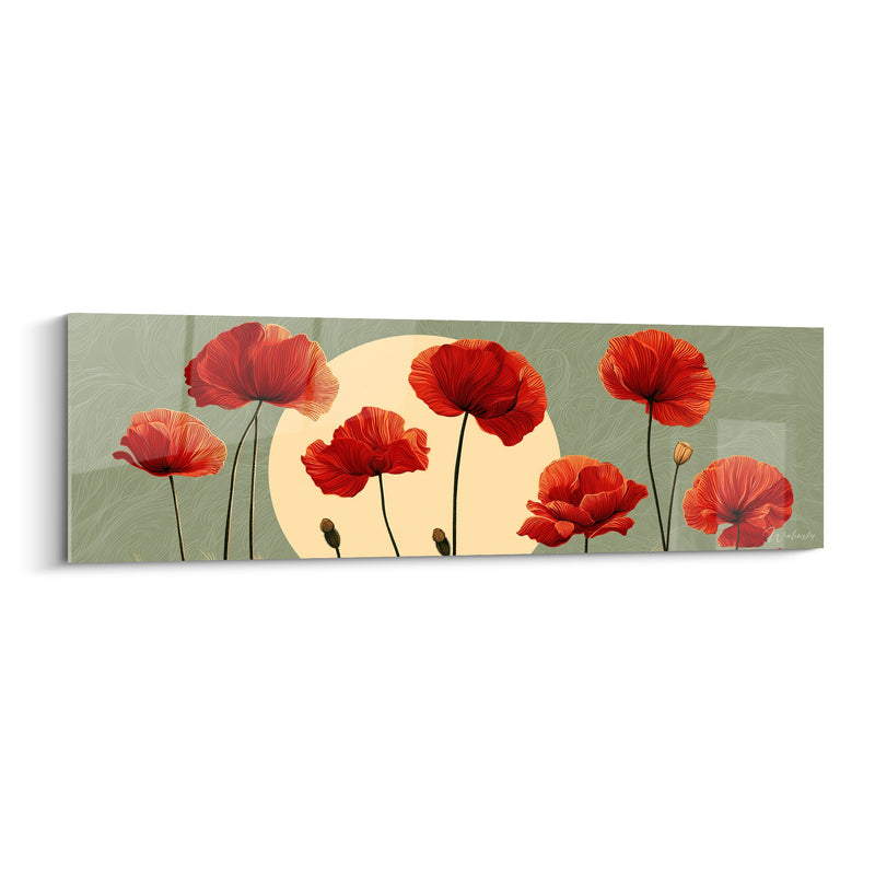 Tableau Coquelicots rouges devant un soleil crème - Danse du soir - Edition Coquelicot