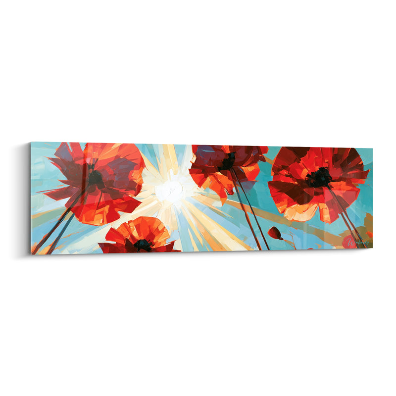 Tableau Coquelicots rouges et turquoise vus d'en bas - Éblouissement estival - Edition Coquelicot