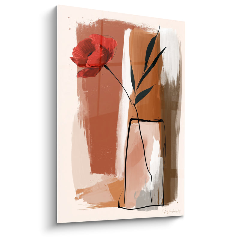 Tableau Coquelicot rouge dans un vase esquissé terracotta - Fragment de tendresse - Edition Coquelicot