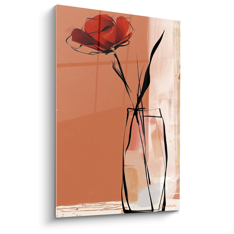 Gemälde Vase skizziert rot und terra cotta neben einem Fenster - Kreuzrahmenschatten - Edition Mohnblume