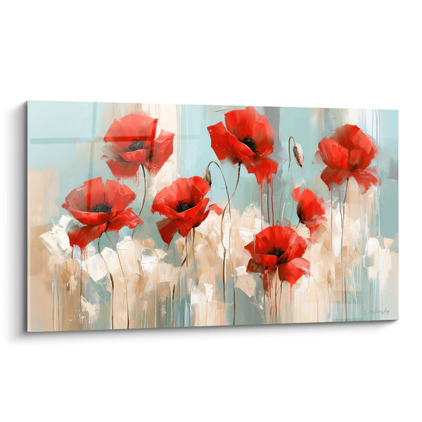 Red Poppies and Sandy Blue Sky - Vertical Ochre Drips - Coquelicot Edition