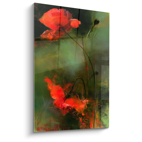 Red and Green Poppies with Black Buttons - Melted Vegetable Splashes - Poppy Edition