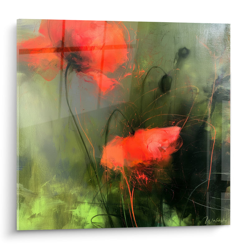 Tableau Coquelicots rouges sur fond vert - Souffle des champs - Edition Coquelicot