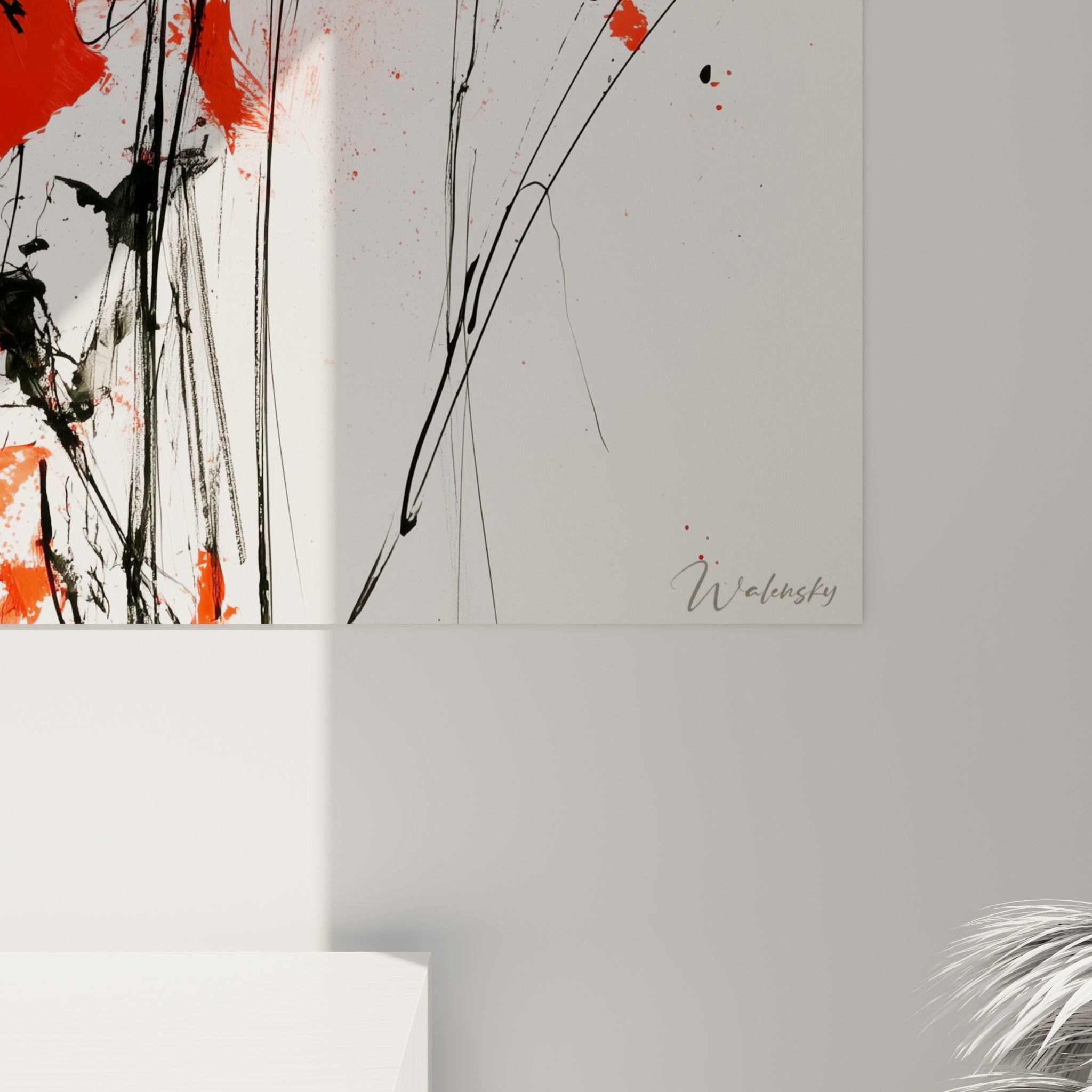 Empâtements rouges et coulures noires se mêlant en gros plan sur la toile du tableau coquelicot