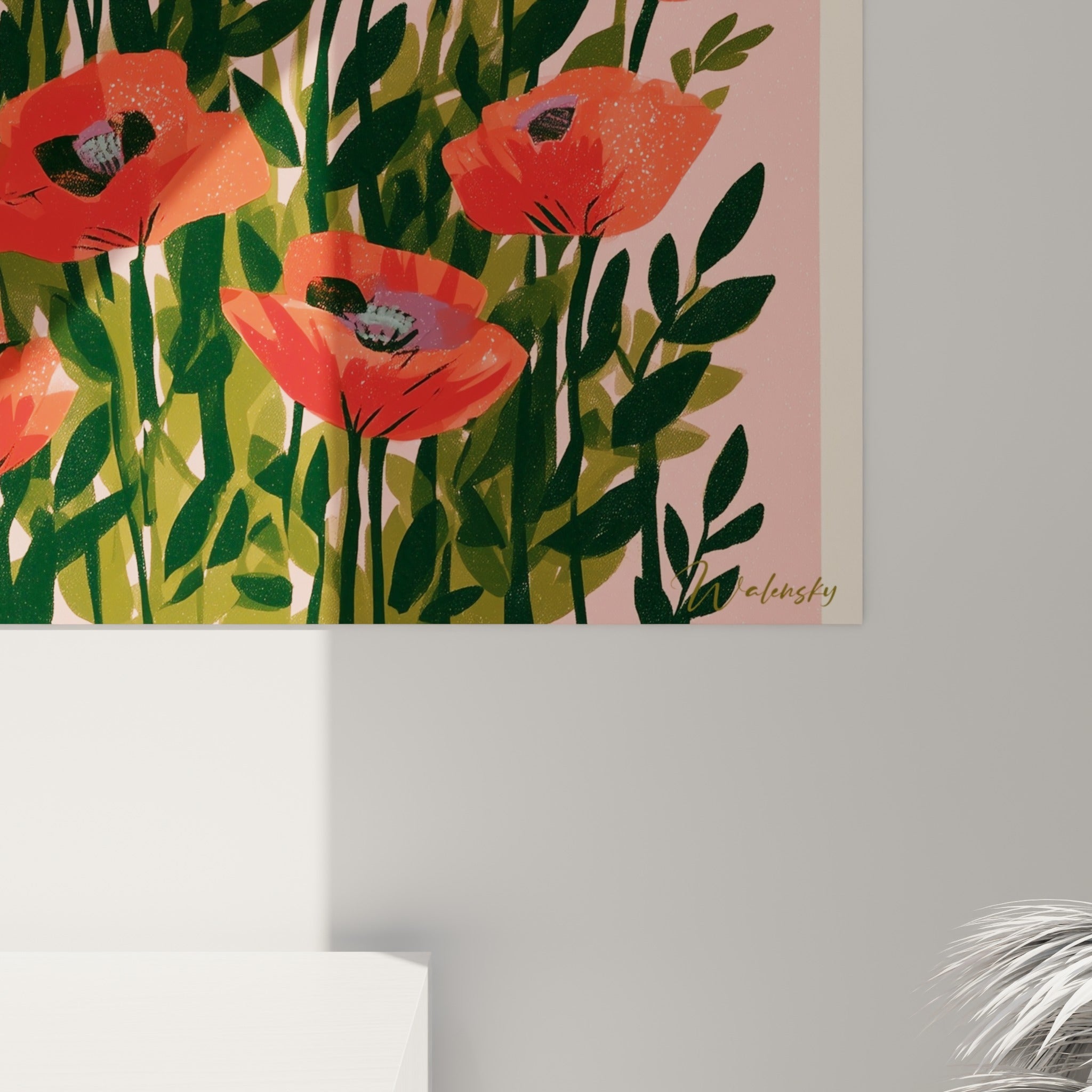Pétales rouges froissés et cœurs violets striés révèlent la texture granuleuse de la peinture illustrée