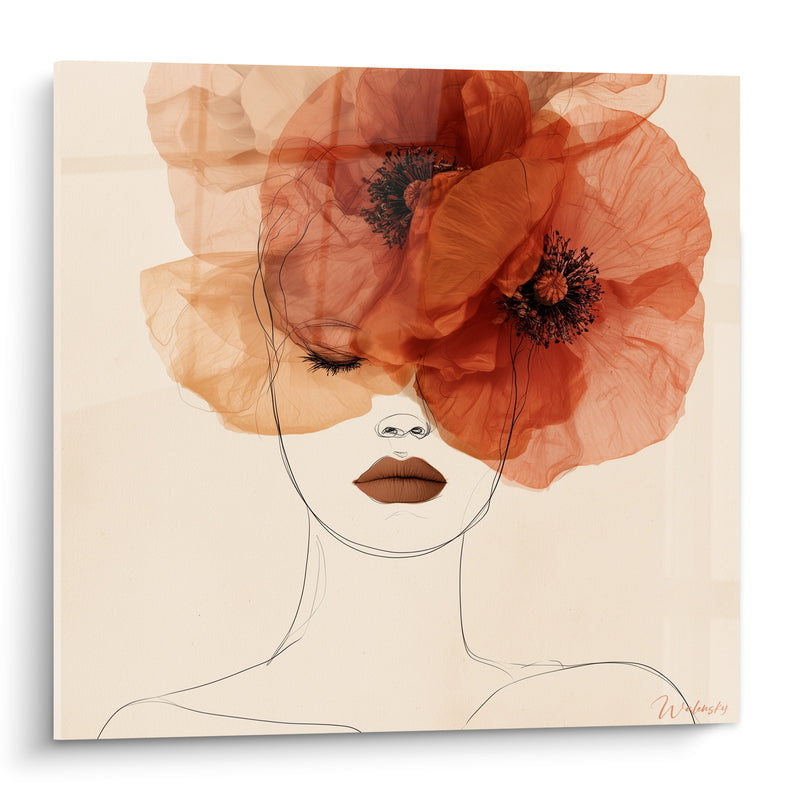 Tableau Visage féminin coquelicots terracotta et beige - Rêverie florale - Edition Coquelicot