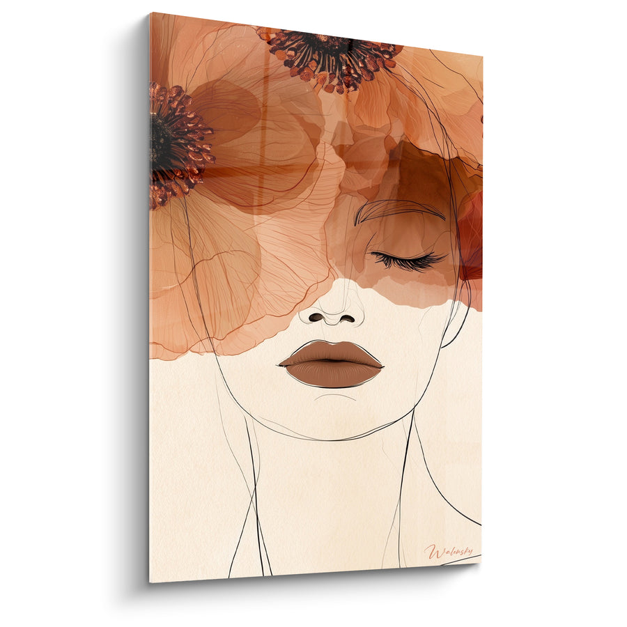 Tableau Visage terracotta aux pétales dessinés - Songe intérieur - Edition Coquelicot