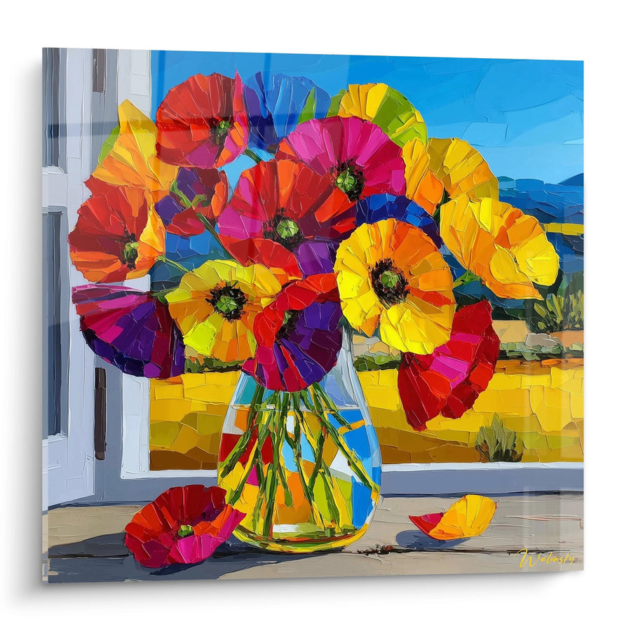 Tableau Bouquet de Fleurs Multicolores dans Vase Transparent Style Contemporain - Éclat Floral - Edition Coquelicot