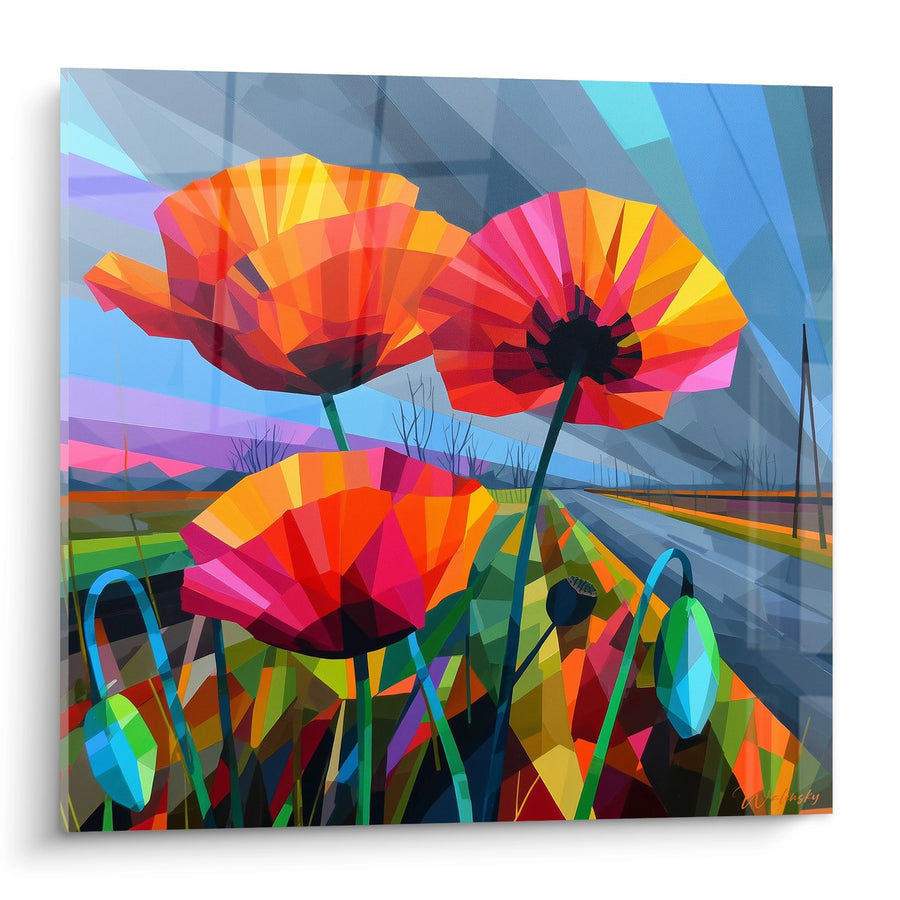 Tableau Coquelicots Géométriques Rouge Orange - Explosion Florale - Edition Coquelicot