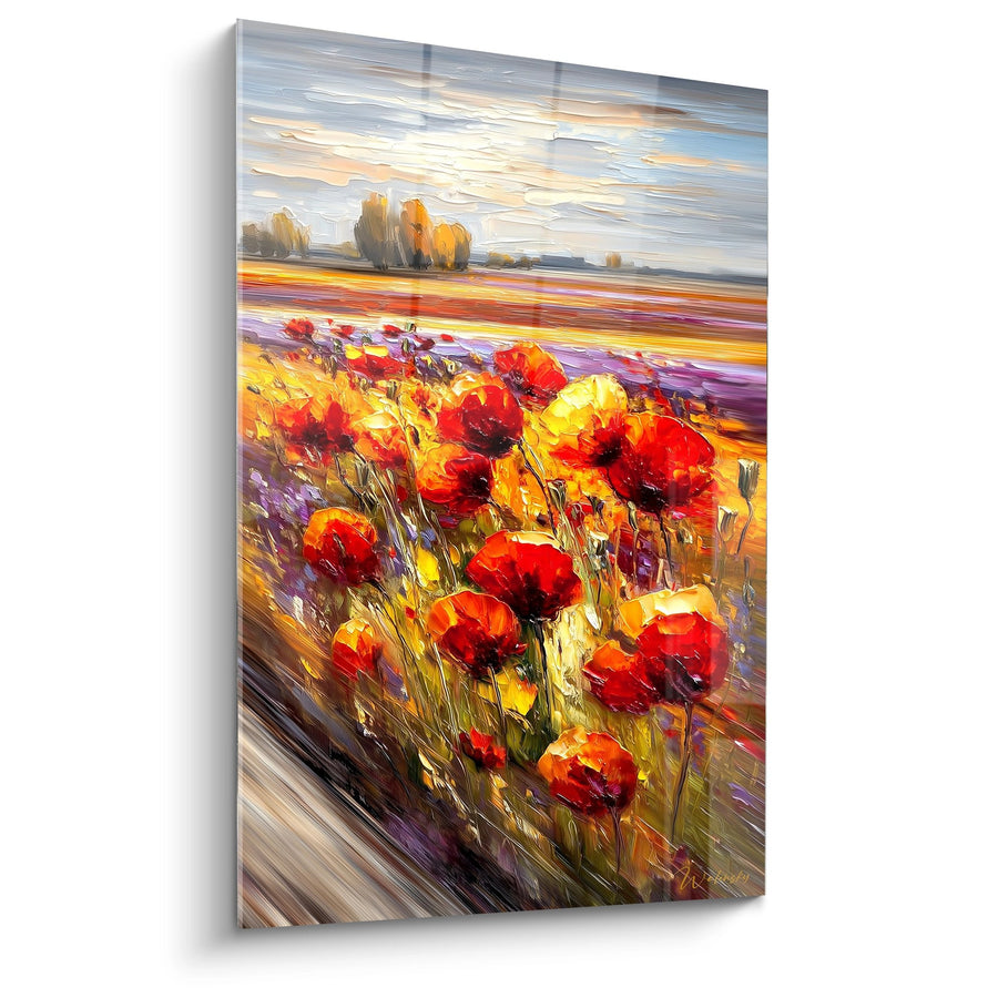 Tableau Champ de Fleurs Rouges et Jaunes dans la Brise - Danse Champêtre - Edition Coquelicot