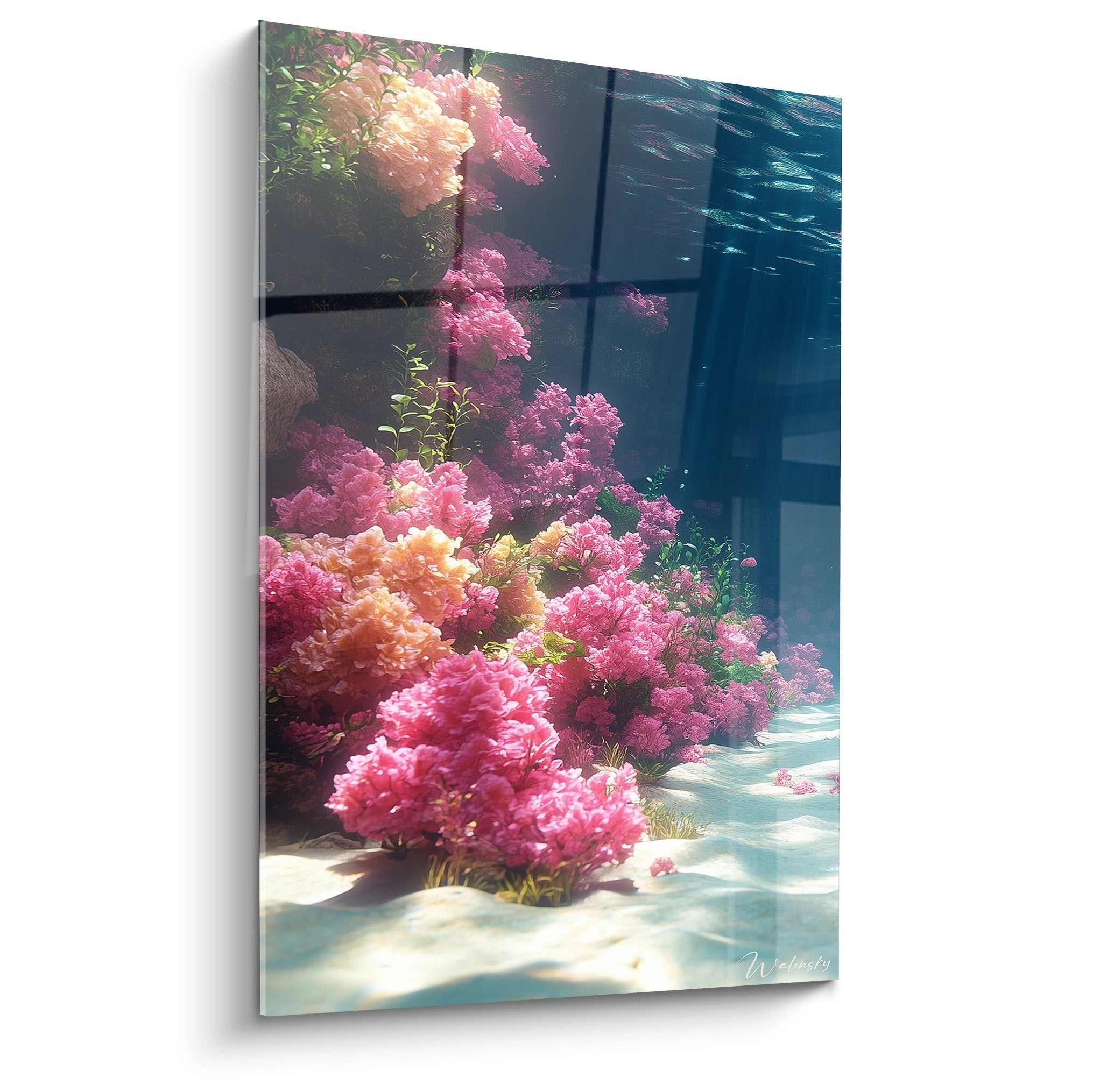 Tableau mural coraux colorés roses oranges dans écosystème sous-marin tropical fonds marins