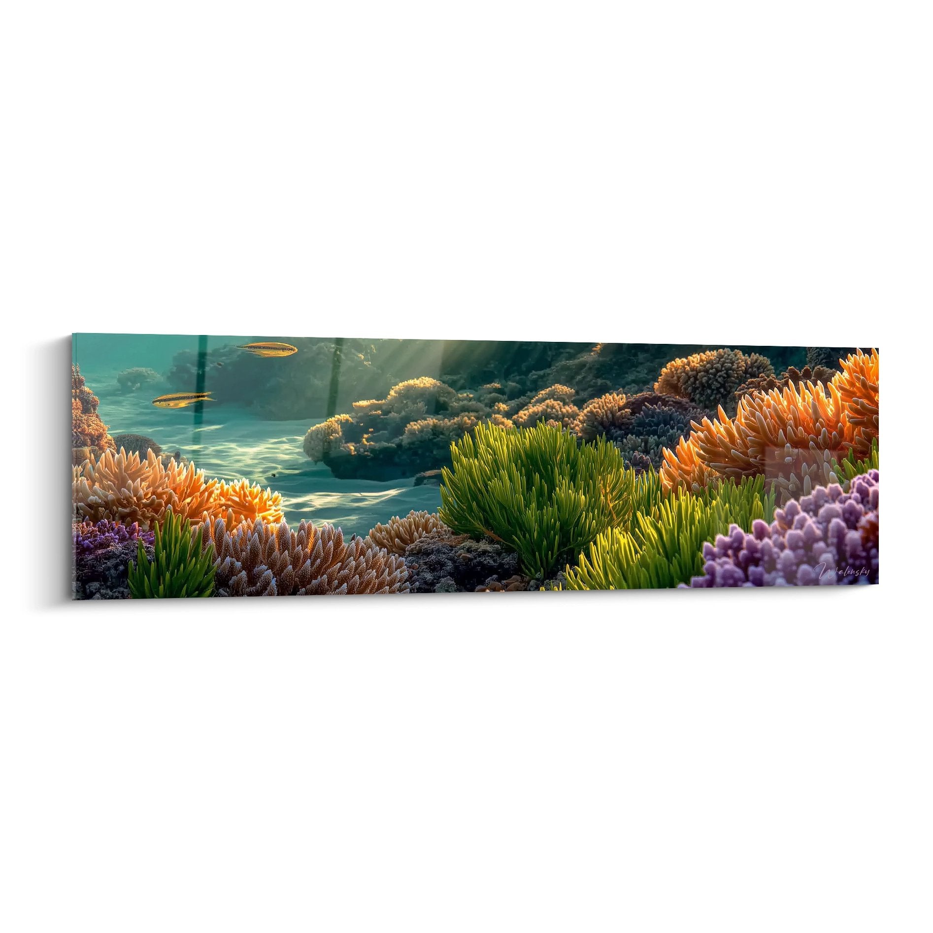 Tableau mural coraux multicolores orange verts violets récif sous-marin décoratif