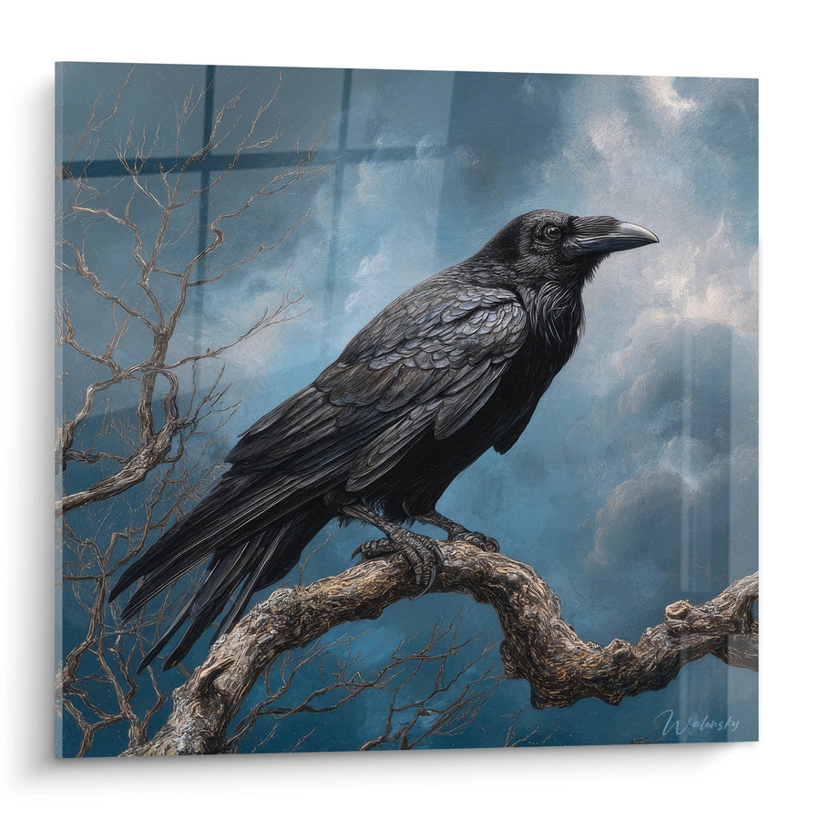 Tableau corbeau majestueux sur branche - Messager des tempêtes - édition corbeau