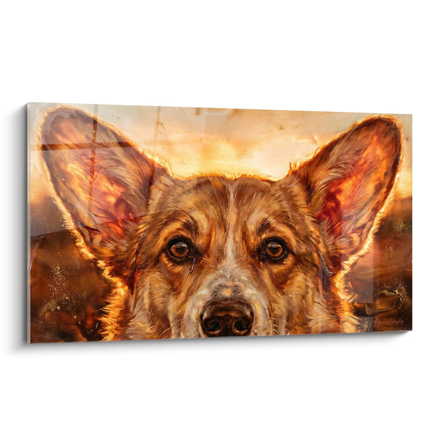 Tableau Corgi aux Oreilles Dorées dans la Lumière du Couchant - Regard Intense - Edition Corgi Pembroke