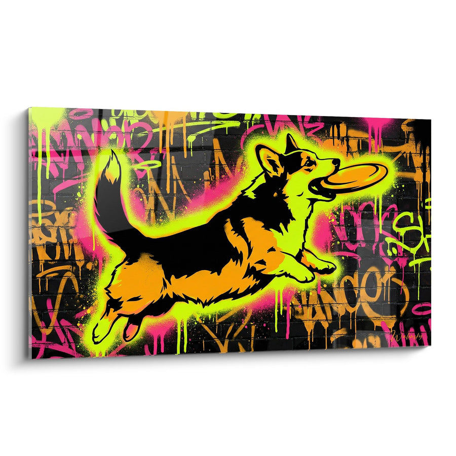 Tableau Corgi Graffiti Fluorescent aux Couleurs Néon - Explosion Urbaine - Edition Corgi Pembroke