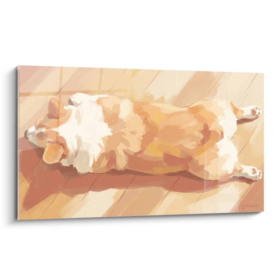Tableau Chien Allongé aux Tons Dorés - Repos Chaleureux - Edition Corgi Pembroke